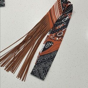 Stylish Brown and Black Patterned twilly with Fringe